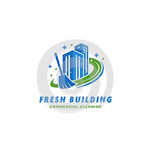 Fresh building commercial building cleaning service janitor logo