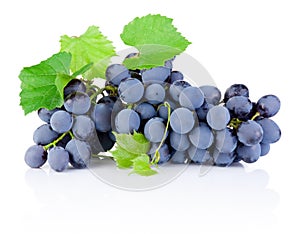 Fresh bunch of grapes with leaves isolated on white background