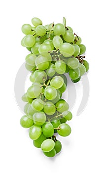 Fresh bunch of green grapes. White isolated background. Close-up.