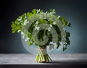 Fresh Bundle of Flat-Leaf Parsley on Dark Background