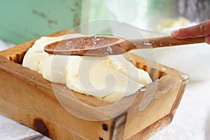 Fresh butter. Home products. Fresh produce from the village, hand-made. Tasty food. Handmade cream butter