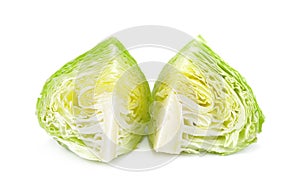 Fresh cabbage on white background, Cross section of ice