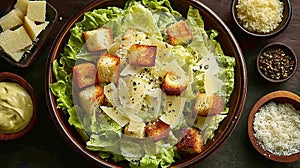 Fresh Caesar Salad with Croutons and Cheese