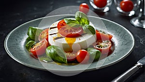 Fresh caprese salad in a restaurant vegetable dinner presentation