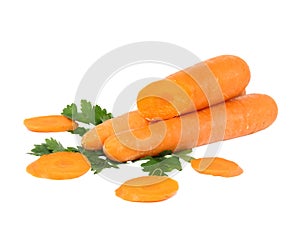 Fresh carrot and parsley on white.Isolated.