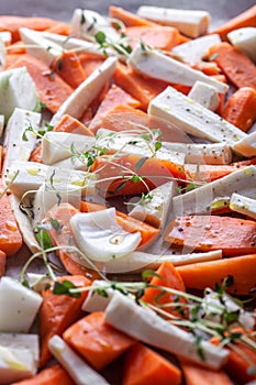 Fresh carrot and parsnip with thyme