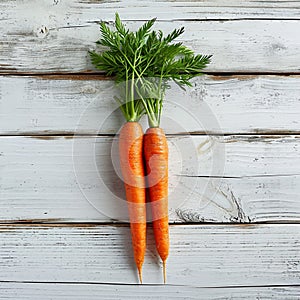 Fresh carrot spotlighted on a pristine white wooden background