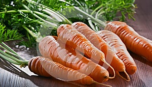 fresh carrots on rustic table , generated by AI