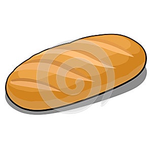 Fresh cartoon long rifled loaf isolated on a white background. Vector cartoon close-up illustration.