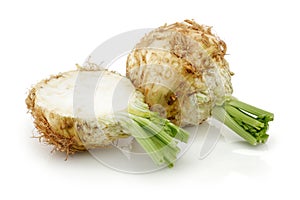 Fresh celeriac root with slice isolated