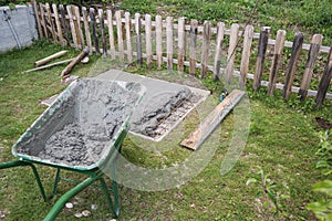 Fresh cement in a hole in backyard