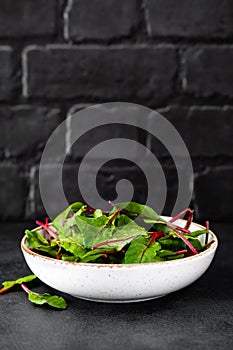 Fresh chard leaves on black background