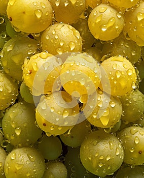 Fresh Chardonnay grapes with drops of water. Generative AI