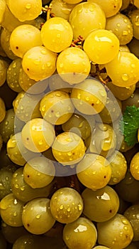 Fresh Chardonnay grapes with drops of water. Generative AI