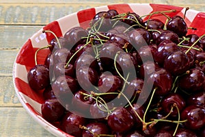 Fresh Cherries in Red Gingham Plate