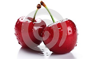 Fresh cherries on a white background. Generative AI