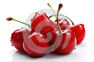 Fresh cherries on a white background. Generative AI