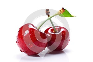 Fresh cherries on a white background. Generative AI