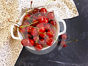 Fresh cherry berries in a plate on the background