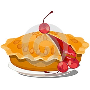 Fresco ciliegia torta sul piatto isolato su sfondo bianco. vettore progettazione della pittura illustrazioni 