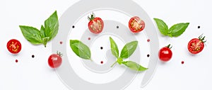 Fresh  cherry tomatoes with basil leaves