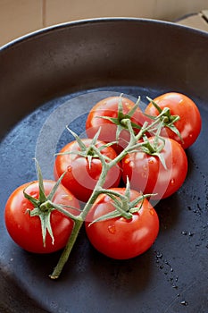 Fresh cherry tomatoes on dark background