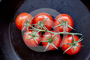 Fresh cherry tomatoes on dark background