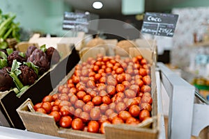 Fresh cherry tomatoes at a local organic farmer market