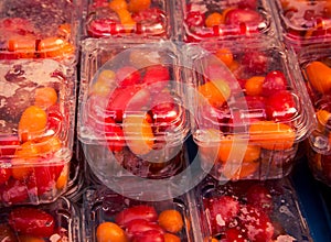 Fresh cherry tomatoes at a market