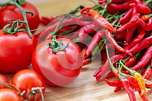 Fresh cherry tomatoes with red peppers