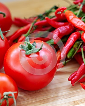 Fresh cherry tomatoes with red peppers