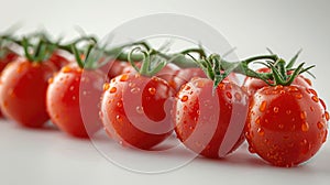 Fresh cherry tomatoes on vine with water droplets. Organic produce concept