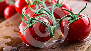 Fresh cherry tomatoes washed clean water. Cut fresh tomatoes