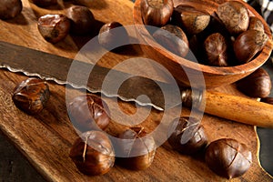 Fresh chestnuts with X cuts