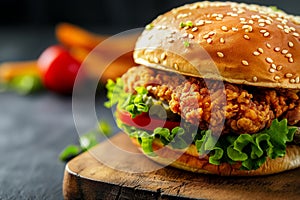 fresh chicken burger sandwich with ingredients and spices, Macro