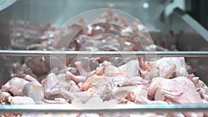 Fresh chicken discharge from chiller tank after reduce temperature and cleaning