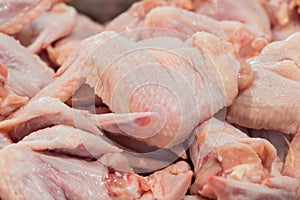 Fresh chicken on display in a meat market