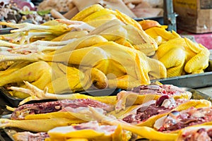 Fresh chicken on display in a meat market