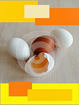 Fresh chicken eggs, food template photo