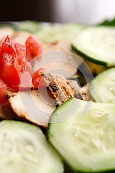 Fresh chicken salad with cucumber