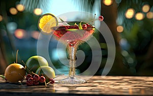 Fresh Chilled Craft Cocktail on Colourful Blurry Background