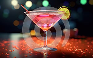 Fresh Chilled Craft Cocktail on Colourful Blurry Background