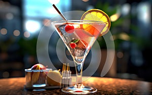 Fresh Chilled Craft Cocktail on Colourful Blurry Background