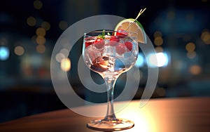 Fresh Chilled Craft Cocktail on Colourful Blurry Background