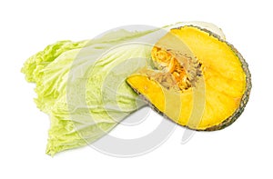 Fresh chinese cabbage and Pumpkin slice isolated on a white