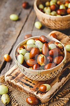 Fresh Chinese date fruits-Ziziphus jujuba fruits on the dark background