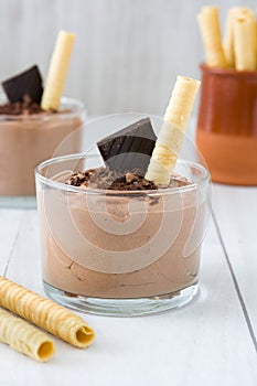 Fresh chocolate mousse and wafer