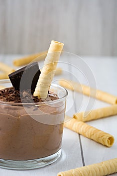 Fresh chocolate mousse and wafer