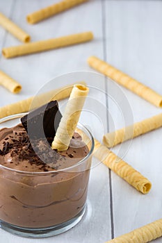 Fresh chocolate mousse and wafer