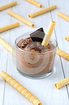 Fresh chocolate mousse and wafer
